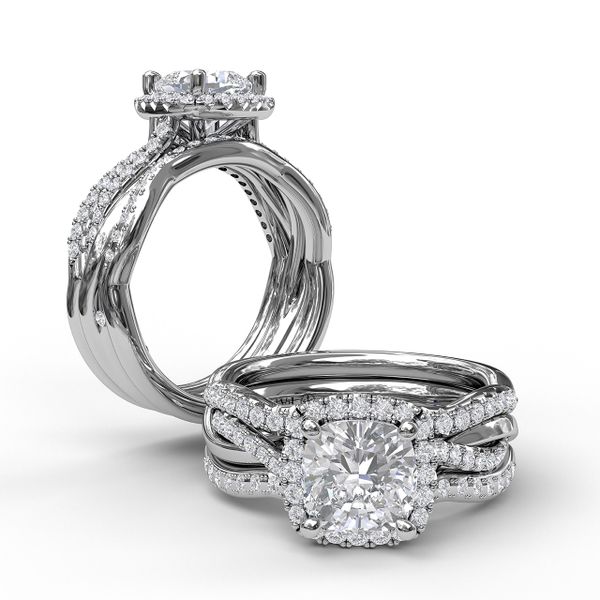 Halo Engagement Ring With Criss Cross Diamond Band Image 4 Parris Jewelers Hattiesburg, MS