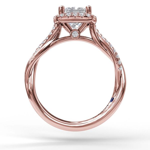 Halo Engagement Ring With Criss Cross Diamond Band Image 2 John Herold Jewelers Randolph, NJ