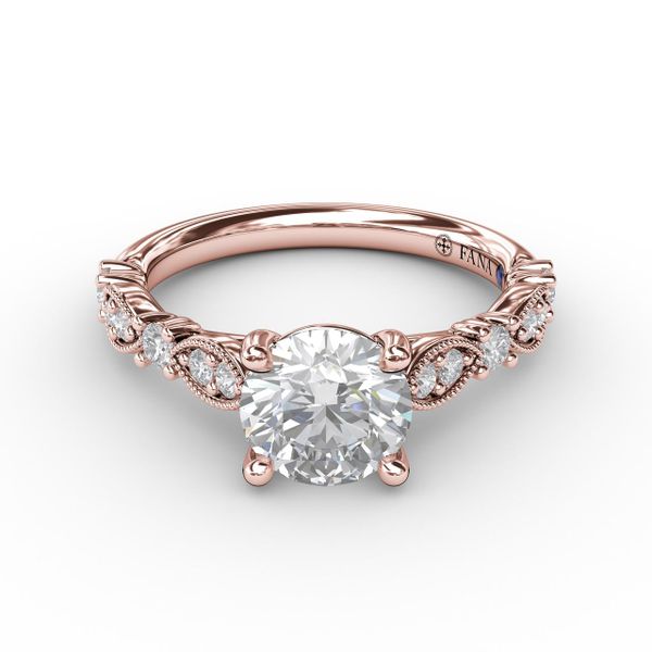 Classic Diamond Engagement Ring with Detailed Milgrain Band Image 3 John Herold Jewelers Randolph, NJ