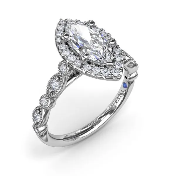 Classic Marquise Engagement Ring with Detailed Milgrain Band