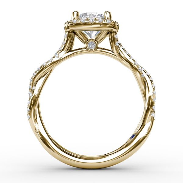 Classic Cushion Diamond Halo Engagement Ring With Cathedral Twist Diamond Band Image 2 John Herold Jewelers Randolph, NJ