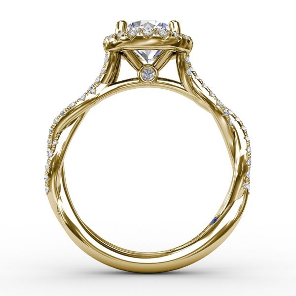 Classic Round Diamond Halo Engagement Ring With Cathedral Twist Diamond Band Image 2 Sanders Diamond Jewelers Pasadena, MD