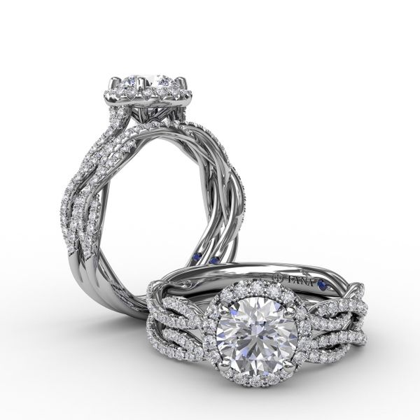 Classic Round Diamond Halo Engagement Ring With Cathedral Twist Diamond Band Image 4 Reed & Sons Sedalia, MO