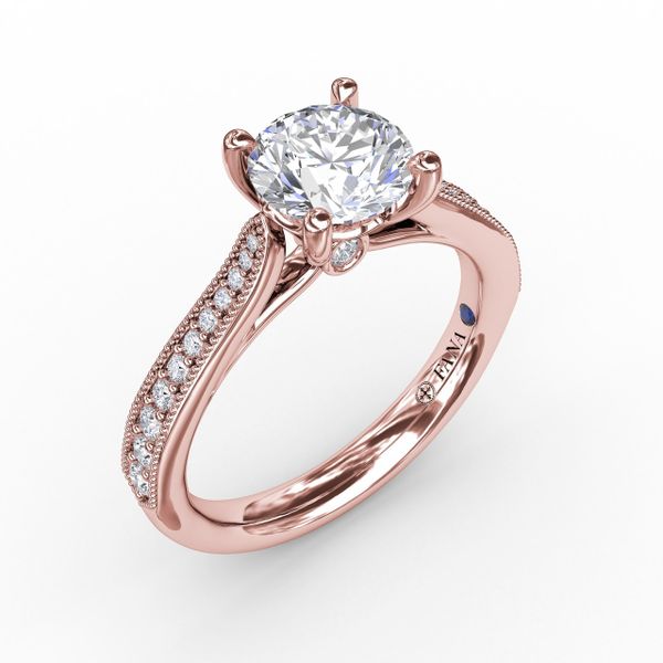 Classic Solitaire Engagement Ring With Milgrain Diamond Band S. Lennon & Co Jewelers New Hartford, NY