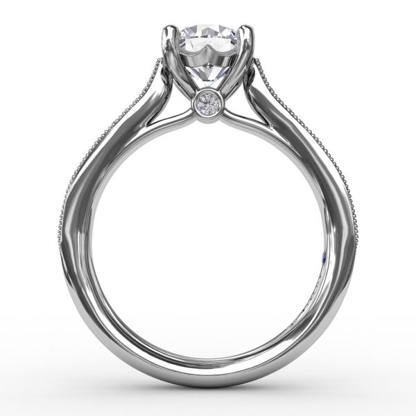 Classic Solitaire Engagement Ring With Milgrain Diamond Band Image 2 S. Lennon & Co Jewelers New Hartford, NY