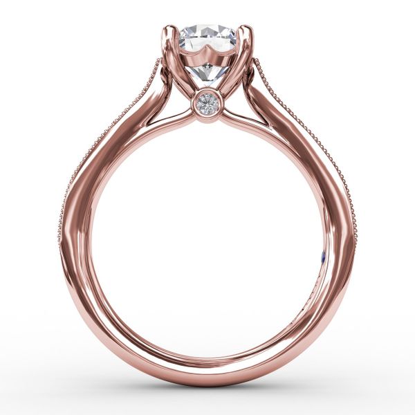 Classic Solitaire Engagement Ring With Milgrain Diamond Band Image 2 John Herold Jewelers Randolph, NJ