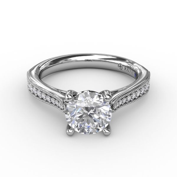 Classic Solitaire Engagement Ring With Milgrain Diamond Band Image 3 S. Lennon & Co Jewelers New Hartford, NY