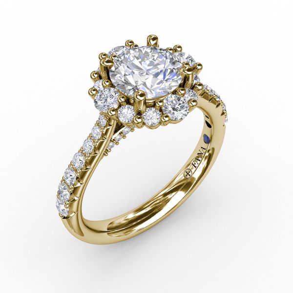 Contemporary Engagement Ring With Prong-Set Diamond Halo Parris Jewelers Hattiesburg, MS