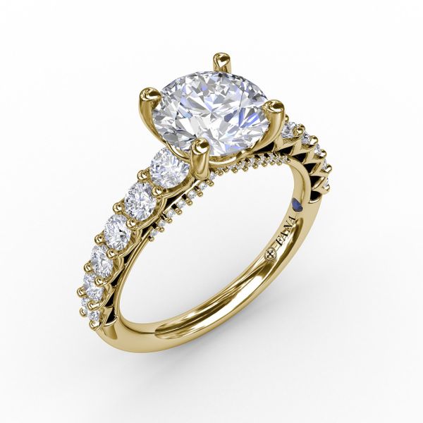 Contemporary Diamond Solitaire Engagement Ring With Openwork Diamond Band S. Lennon & Co Jewelers New Hartford, NY