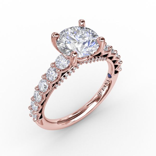 Contemporary Diamond Solitaire Engagement Ring With Openwork Diamond Band John Herold Jewelers Randolph, NJ