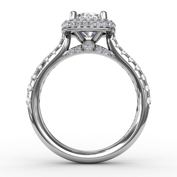 Cushion-Shaped Waterfall Halo Diamond Engagement Ring Image 2 Almassian Jewelers, LLC Grand Rapids, MI
