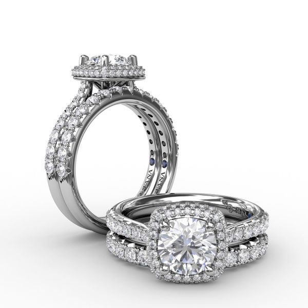 Cushion-Shaped Waterfall Halo Diamond Engagement Ring Image 4 John Herold Jewelers Randolph, NJ