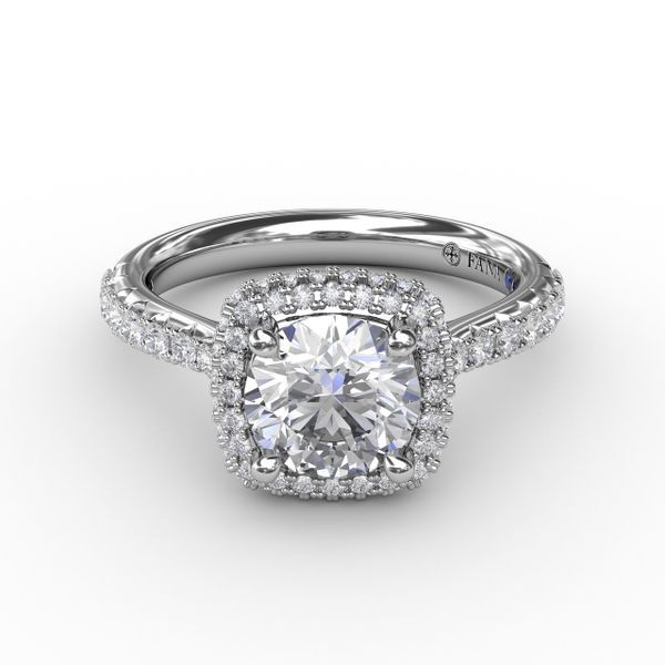 Cushion-Shaped Waterfall Halo Diamond Engagement Ring Image 3 Parris Jewelers Hattiesburg, MS