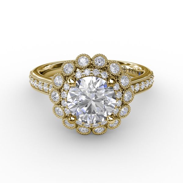 Vintage Double Halo Engagement Ring With Milgrain Details Image 3 John Herold Jewelers Randolph, NJ