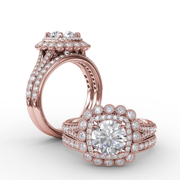 Vintage Double Halo Engagement Ring With Milgrain Details Image 4 Almassian Jewelers, LLC Grand Rapids, MI