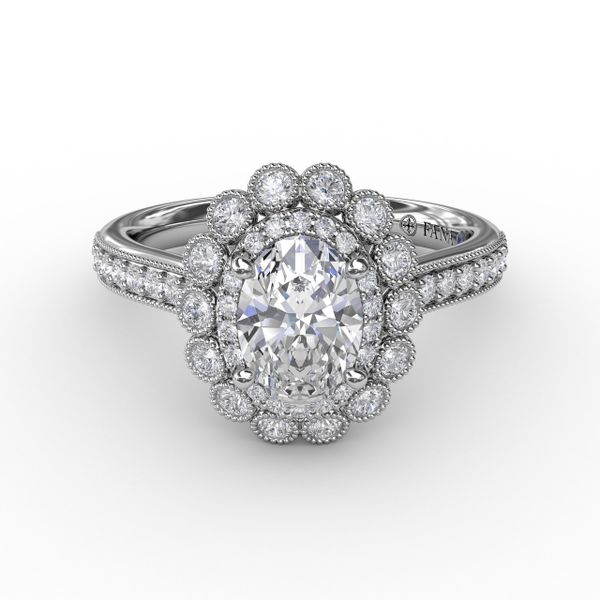 Vintage Double Halo Oval Engagement Ring With Milgrain Details Image 3 Almassian Jewelers, LLC Grand Rapids, MI