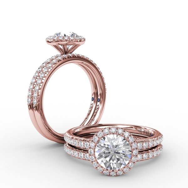 Classic Diamond Halo Engagement Ring With Diamond Band Image 4 S. Lennon & Co Jewelers New Hartford, NY