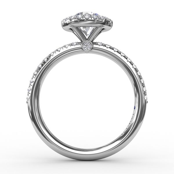 Classic Diamond Halo Engagement Ring With Diamond Band Image 2 S. Lennon & Co Jewelers New Hartford, NY