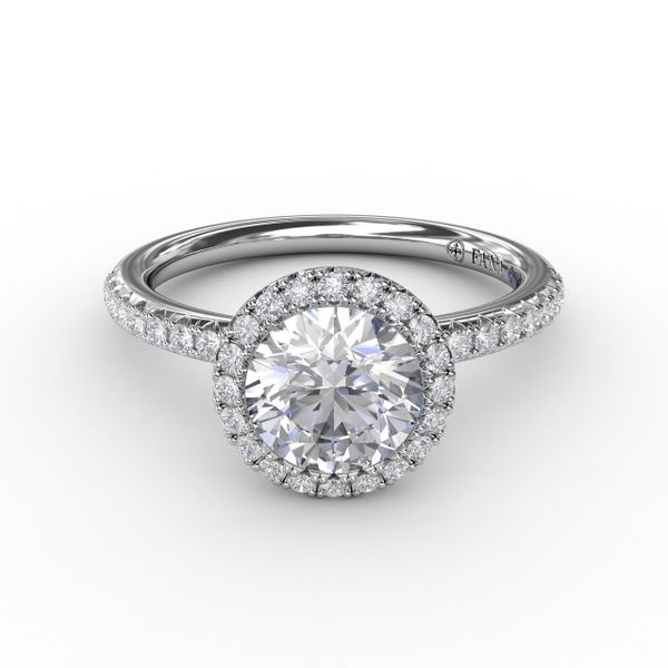 Classic Diamond Halo Engagement Ring With Diamond Band Image 3 Parris Jewelers Hattiesburg, MS