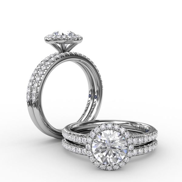 Classic Diamond Halo Engagement Ring With Diamond Band Image 4 Parris Jewelers Hattiesburg, MS