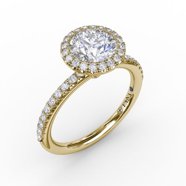 Classic Diamond Halo Engagement Ring With Diamond Band John Herold Jewelers Randolph, NJ