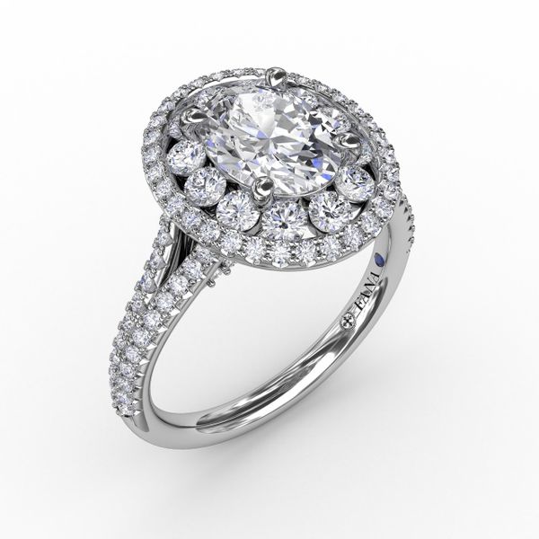 Double Halo Round Diamond Engagement Ring With Split Diamond Shank The Diamond Center Claremont, CA
