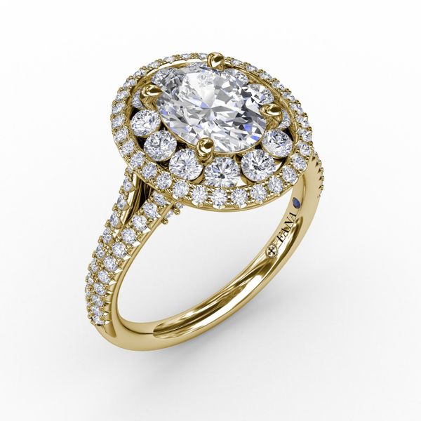 Double Halo Round Diamond Engagement Ring With Split Diamond Shank Sanders Diamond Jewelers Pasadena, MD