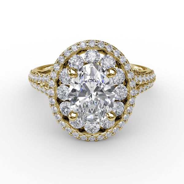 Double Halo Round Diamond Engagement Ring With Split Diamond Shank Image 3 Parris Jewelers Hattiesburg, MS