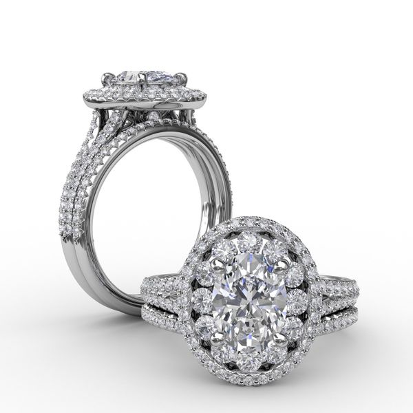 Double Halo Round Diamond Engagement Ring With Split Diamond Shank Image 4 The Diamond Center Claremont, CA