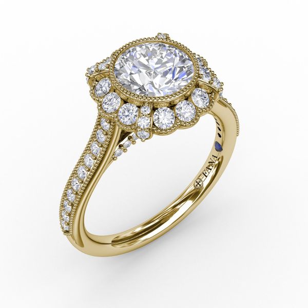 Vintage Scalloped Halo Engagement Ring With Milgrain Details John Herold Jewelers Randolph, NJ