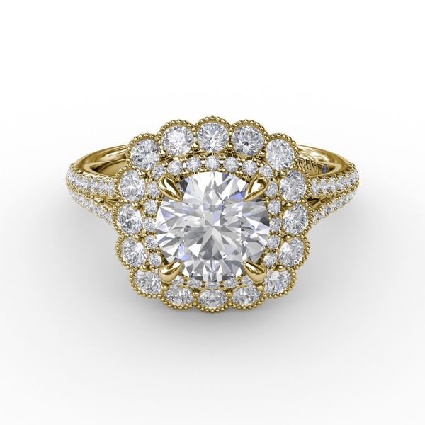 Vintage Cushion-Shaped Double Halo Engagement Ring With Split Shank Image 3 S. Lennon & Co Jewelers New Hartford, NY
