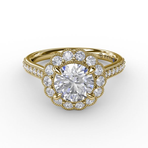 Vintage Scalloped Halo Engagement Ring With Milgrain Details Image 3 The Diamond Center Claremont, CA