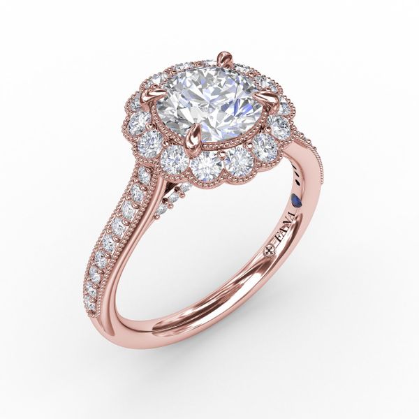 Vintage Scalloped Halo Engagement Ring With Milgrain Details John Herold Jewelers Randolph, NJ