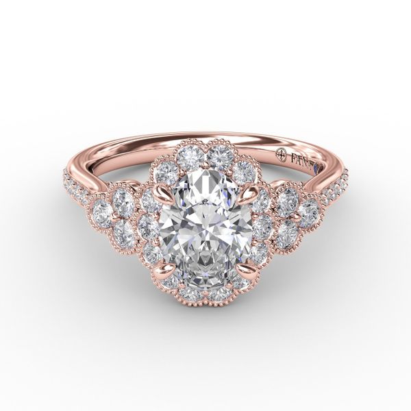 Scalloped Halo Engagement Ring With Diamond Clusters and Milgrain Details Image 3 The Diamond Center Claremont, CA
