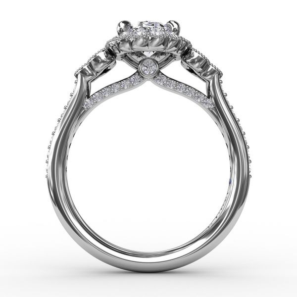 Scalloped Halo Engagement Ring With Diamond Clusters and Milgrain Details Image 2 S. Lennon & Co Jewelers New Hartford, NY