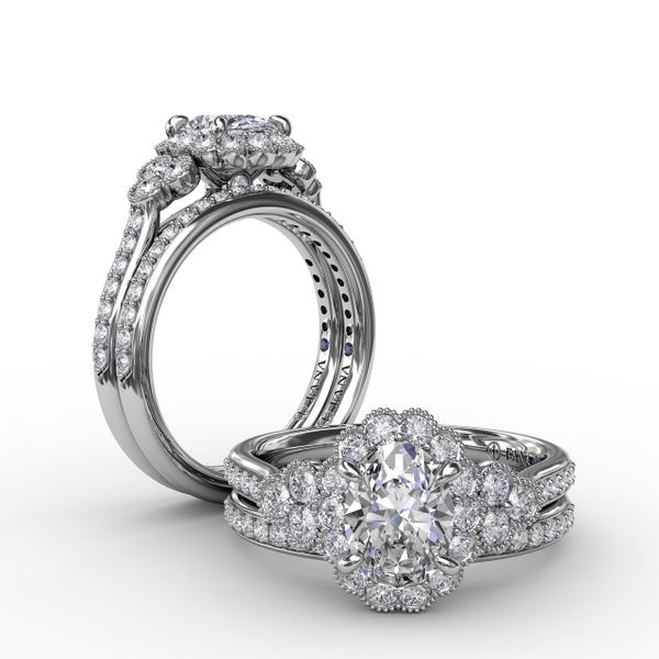 Scalloped Halo Engagement Ring With Diamond Clusters and Milgrain Details Image 4 John Herold Jewelers Randolph, NJ