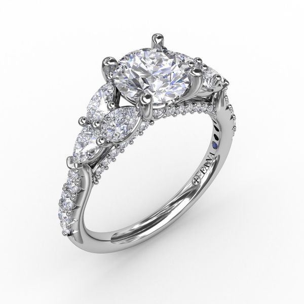 Floral Multi-Stone Engagement Ring With Diamond Leaves J. Thomas Jewelers Rochester Hills, MI