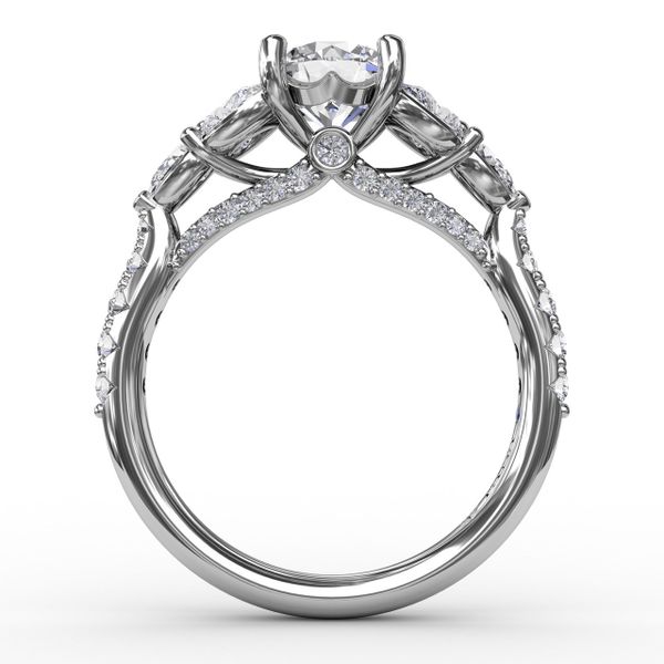 Floral Multi-Stone Engagement Ring With Diamond Leaves Image 2 John Herold Jewelers Randolph, NJ