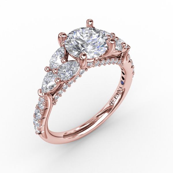 Floral Multi-Stone Engagement Ring With Diamond Leaves Sanders Diamond Jewelers Pasadena, MD