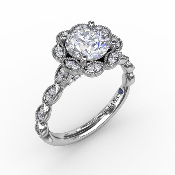 Round Diamond Engagement Ring With Floral Halo and Milgrain Details Reed & Sons Sedalia, MO
