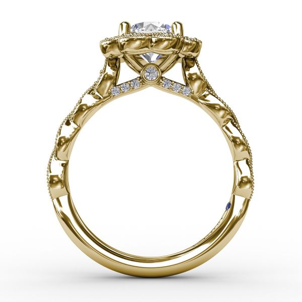 Round Diamond Engagement Ring With Floral Halo and Milgrain Details Image 2 LeeBrant Jewelry & Watch Co Sandy Springs, GA