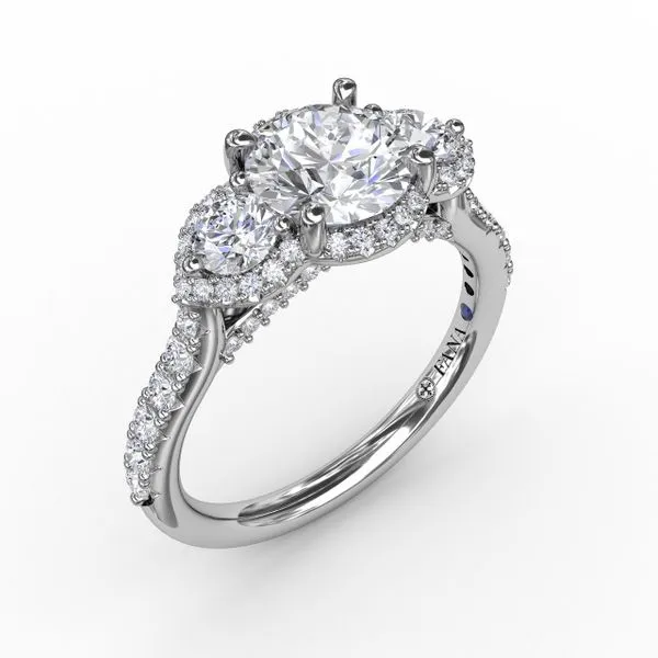 Three-Stone Round Diamond Halo Engagement Ring similar item image