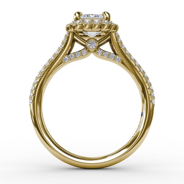 Vintage Emerald Cut Diamond Halo Engagement Ring With Split Shank Image 2 Jacqueline's Fine Jewelry Morgantown, WV