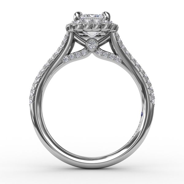 Vintage Emerald Cut Diamond Halo Engagement Ring With Split Shank Image 2 The Diamond Center Claremont, CA