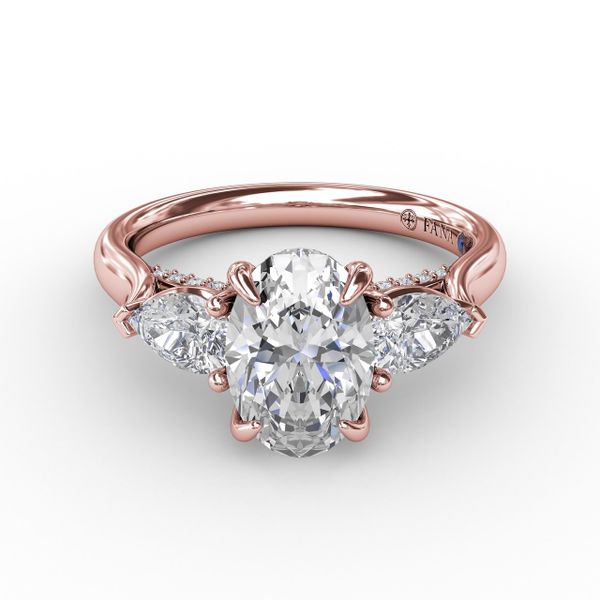 Classic Three-Stone Oval Engagement Ring With Pear-Shape Side Stones Image 3 Perry's Emporium Wilmington, NC