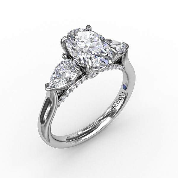 Classic Three-Stone Oval Engagement Ring With Pear-Shape Side Stones John Herold Jewelers Randolph, NJ