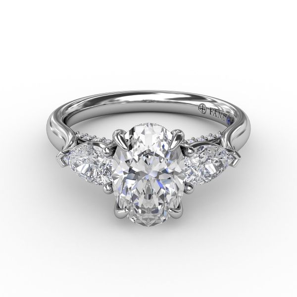Classic Three-Stone Oval Engagement Ring With Pear-Shape Side Stones Image 3 Sanders Diamond Jewelers Pasadena, MD