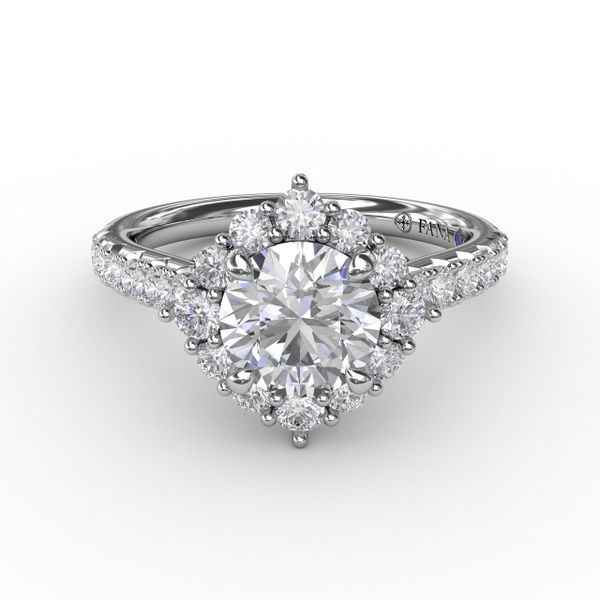 Angled Cushion-Shaped Diamond Halo Engagement Ring With Diamond Band Image 3 S. Lennon & Co Jewelers New Hartford, NY
