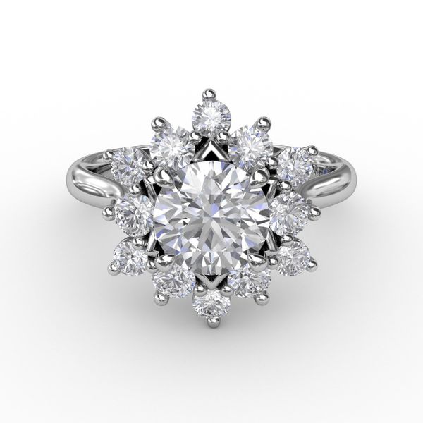 Contemporary Floral Halo Diamond Engagement Ring Image 3 S. Lennon & Co Jewelers New Hartford, NY