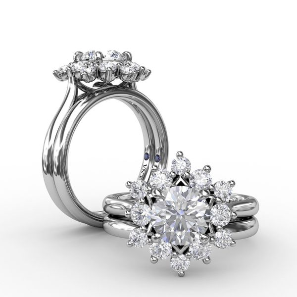 Contemporary Floral Halo Diamond Engagement Ring Image 4 S. Lennon & Co Jewelers New Hartford, NY